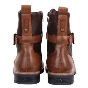 Mens Distressed PU Leather Boots - Camel - Elong - 8