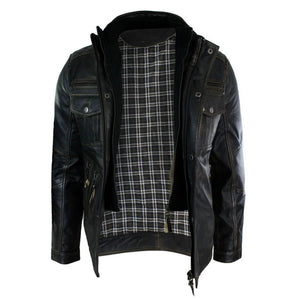 Men's Distressed Ruboff Black Brown Military Leather Jacket - Infinity Leather - 3