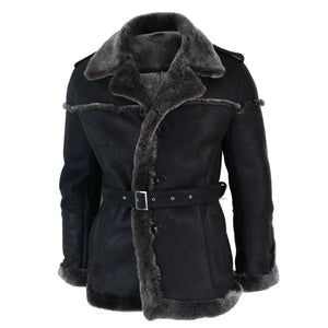 Giacca da Uomo in Vera Pelle di Montone Sherling Doppio Petto con Cintura - Infinity Leather - 2