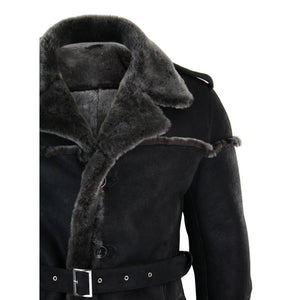 Giacca da Uomo in Vera Pelle di Montone Sherling Doppio Petto con Cintura - Infinity Leather - 4