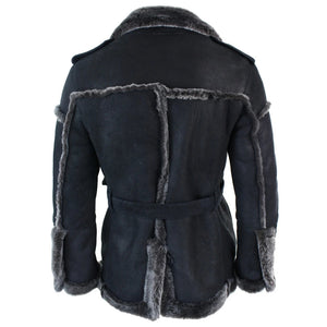 Giacca da Uomo in Vera Pelle di Montone Sherling Doppio Petto con Cintura - Infinity Leather - 5