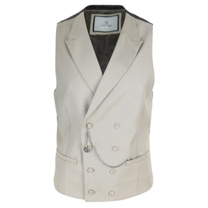 Men's Double Breasted Waistcoat 1920s Blinders Pocket Chain - Beige - House of Cavani - 3