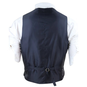 Men's Double Breasted Waistcoat 1920s Blinders Pocket Chain - Navy - House of Cavani - 8