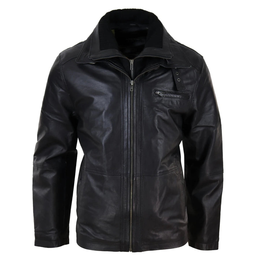 Giacca Invernale da Uomo stile Safari con Doppia Cerniera e in Vera Pelle - Nero - Infinity Leather - 1