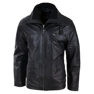 Giacca Invernale da Uomo stile Safari con Doppia Cerniera e in Vera Pelle - Nero - Infinity Leather - 2