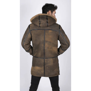 Herren Duffle 3/4 Mantel Echtes Schafsfell Lederjacke Klassisch Retro Braun - Infinity Leather - 7