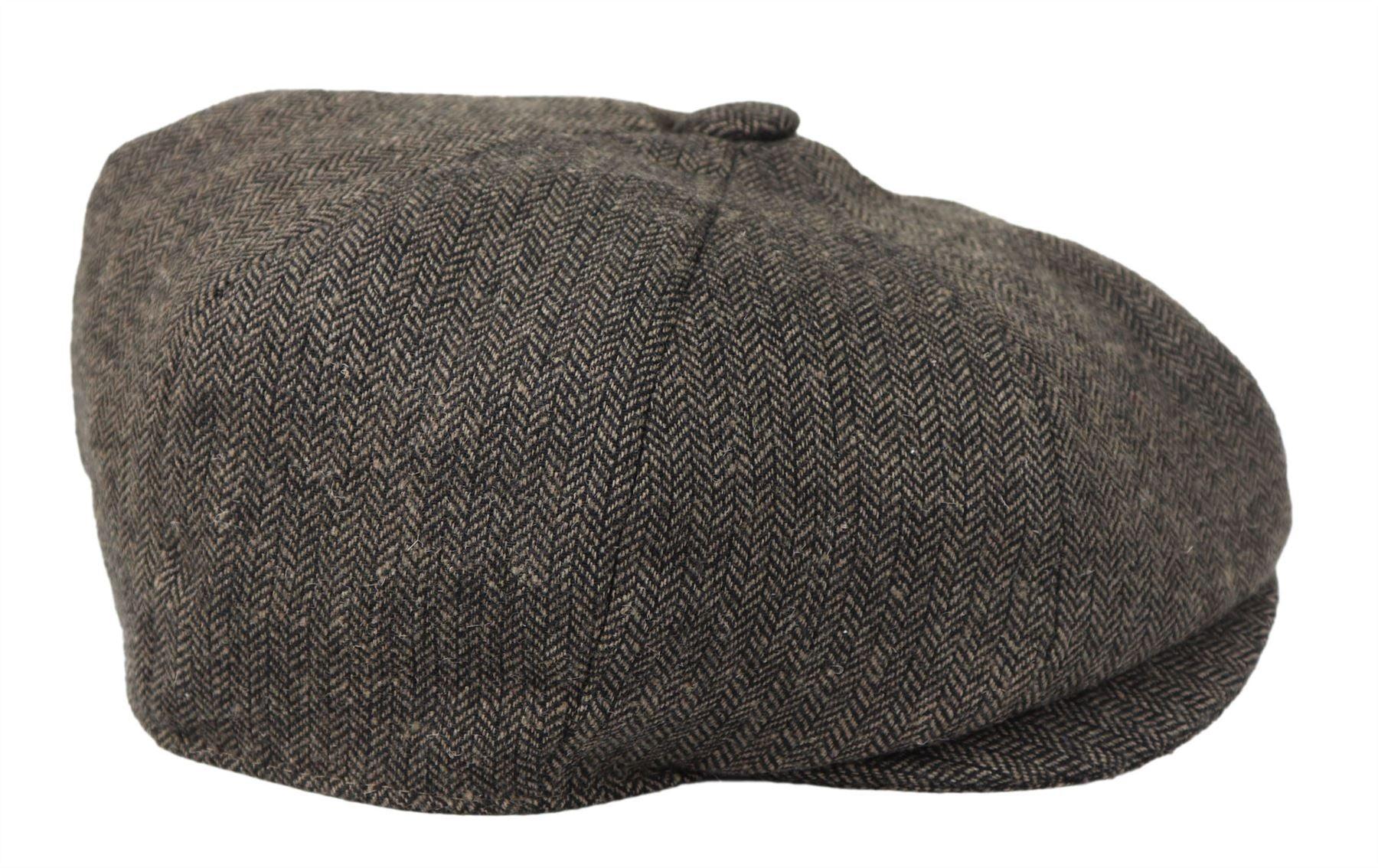 Mens Flatcap Hat Baker Boy 8 Panel Grandad Tweed Herringbone Brown Grey Vintage-TruClothing