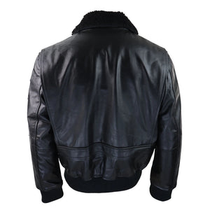 Czarna kurtka bomber męska pilotka z futrzanym kołnierzem i naszywkami - Infinity Leather - 7