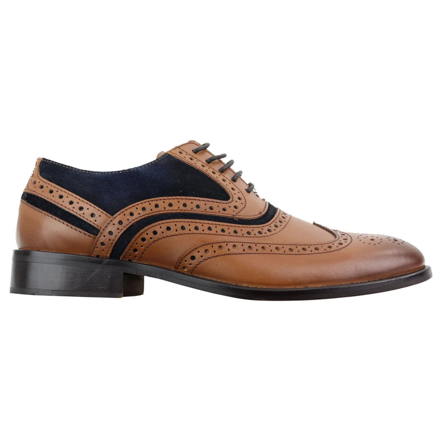 Mens Full Leather Suede Laced Oxford Brogues Smart Casual Formal Gatsby - Tan - House of Cavani - 1