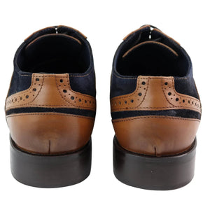 Mens Full Leather Suede Laced Oxford Brogues Smart Casual Formal Gatsby - Tan - House of Cavani - 4