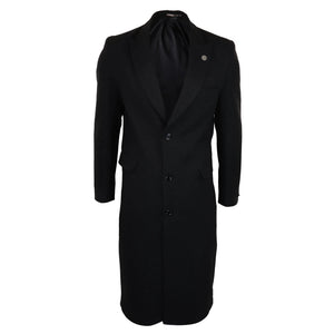 Men's Full Length Overcoat Mac Jacket Wool Feel Charcoal Black 1920s Blinders - TruClothing.com - 1