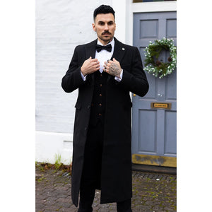 Men's Full Length Overcoat Mac Jacket Wool Feel Charcoal Black 1920s Blinders - TruClothing.com - 2