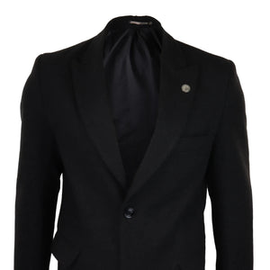 Men's Full Length Overcoat Mac Jacket Wool Feel Charcoal Black 1920s Blinders - TruClothing.com - 5
