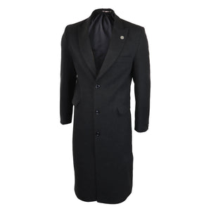 Men's Full Length Overcoat Mac Jacket Wool Feel Charcoal Black 1920s Blinders - TruClothing.com - 9