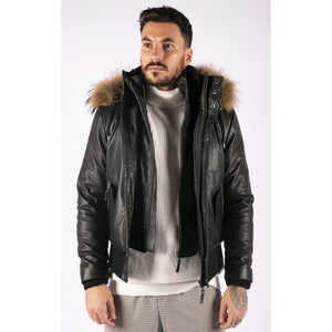 Chaqueta de cuero bombardero para hombres para hombres acolchado - Negro - Aviatrix - 3