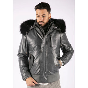 Chaqueta de cuero bombardero para hombres para hombres acolchado - Gris - Aviatrix - 6