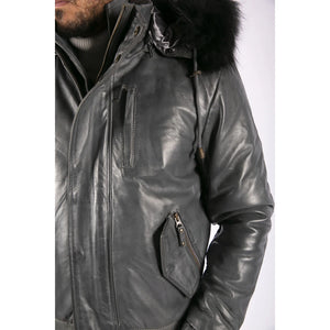 Chaqueta de cuero bombardero para hombres para hombres acolchado - Gris - Aviatrix - 8