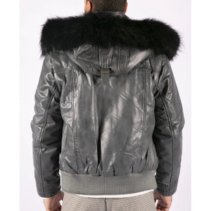 Chaqueta de cuero bombardero para hombres para hombres acolchado - Gris - Aviatrix - 9