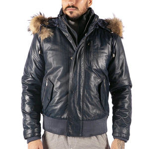 Chaqueta de cuero bombardero para hombres para hombres acolchado - Azul marino - Aviatrix - 10