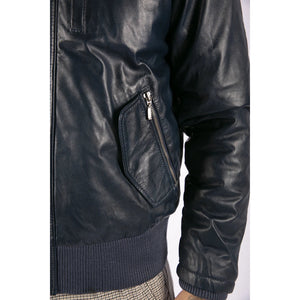 Chaqueta de cuero bombardero para hombres para hombres acolchado - Azul marino - Aviatrix - 13