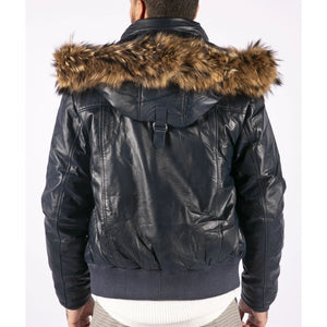 Chaqueta de cuero bombardero para hombres para hombres acolchado - Azul marino - Aviatrix - 14