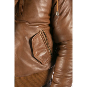 Chaqueta de cuero bombardero para hombres para hombres acolchado - Bronceado - Aviatrix - 18