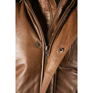 Chaqueta de cuero bombardero para hombres para hombres acolchado - Bronceado - Aviatrix - 19