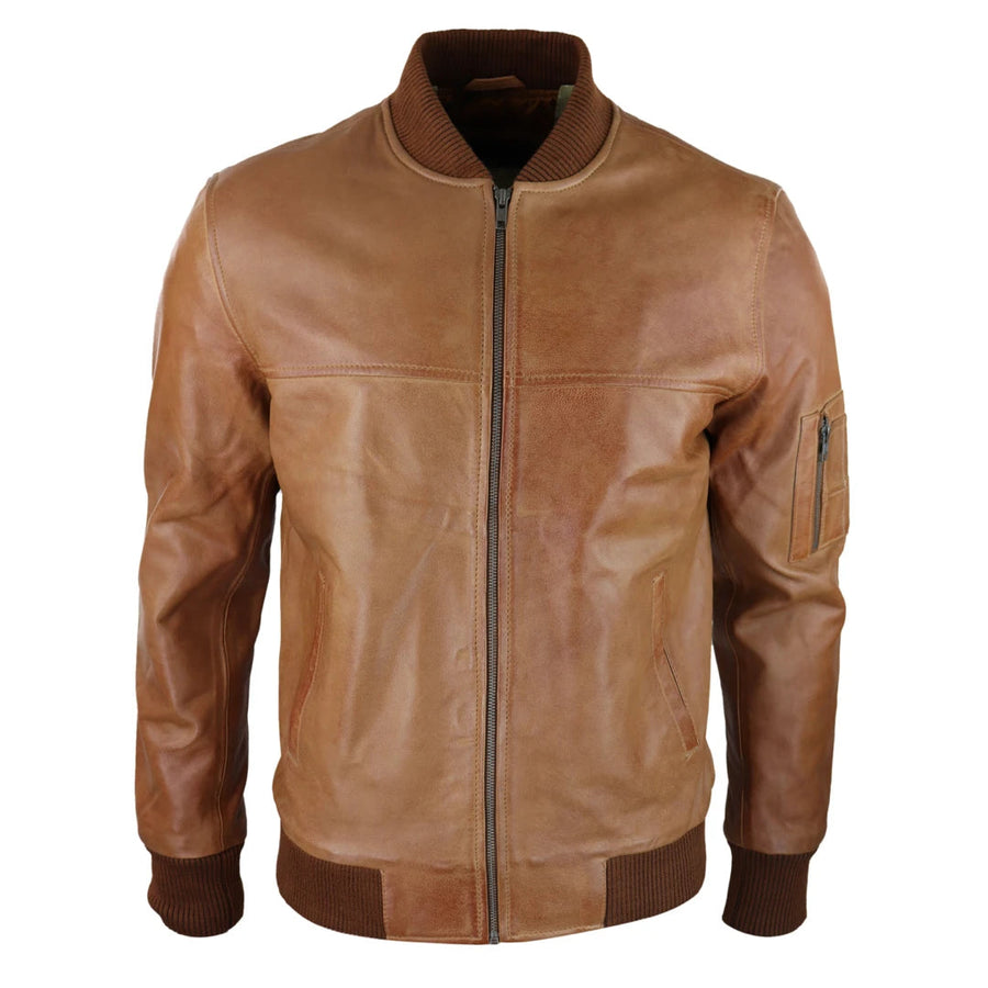 Blouson bomber pour homme en cuir véritable style décontracté université vintage tendance décontracté - Infinity Leather - 1
