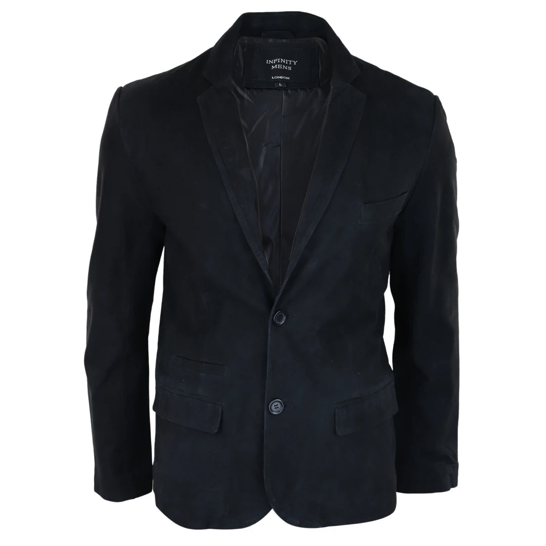 Mens Genuine Suede Blazer Style Jacket Leather Mens Classic VIntage Smart Casual - Black - Infinity Leather - 1