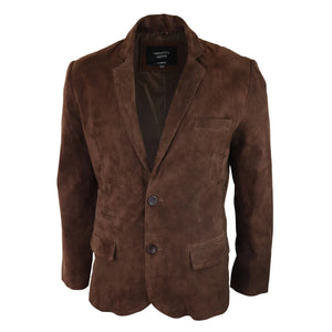 Mens Genuine Suede Blazer Style Jacket Leather Mens Classic VIntage Smart Casual - Brown - Infinity Leather - 6