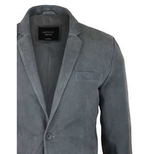 Mens Genuine Suede Blazer Style Jacket Leather Mens Classic VIntage Smart Casual - Grey - Infinity Leather - 11