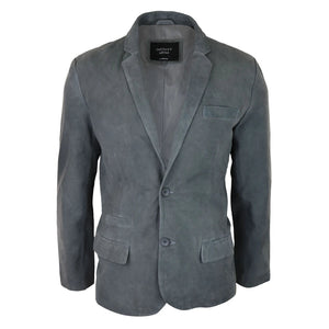 Mens Genuine Suede Blazer Style Jacket Leather Mens Classic VIntage Smart Casual - Grey - Infinity Leather - 9