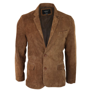 Mens Genuine Suede Blazer Style Jacket Leather Mens Classic VIntage Smart Casual - Tan - Infinity Leather - 13