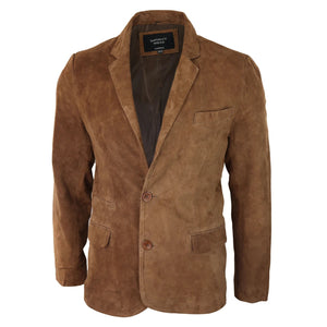 Mens Genuine Suede Blazer Style Jacket Leather Mens Classic VIntage Smart Casual - Tan - Infinity Leather - 14