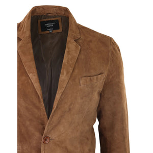 Mens Genuine Suede Blazer Style Jacket Leather Mens Classic VIntage Smart Casual - Tan - Infinity Leather - 15