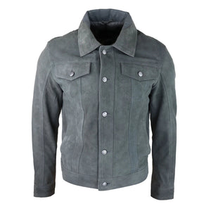 Giacca da Uomo Stile CLassico Biker Jeans Pelle Scamosciata Vintage - Grigio - Infinity Leather - 1