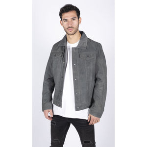 Giacca da Uomo Stile CLassico Biker Jeans Pelle Scamosciata Vintage - Grigio - Infinity Leather - 2