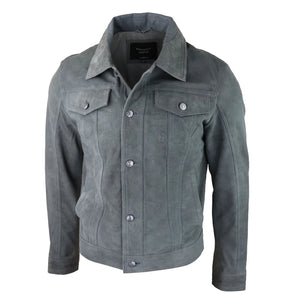 Giacca da Uomo Stile CLassico Biker Jeans Pelle Scamosciata Vintage - Grigio - Infinity Leather - 3