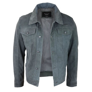 Giacca da Uomo Stile CLassico Biker Jeans Pelle Scamosciata Vintage - Grigio - Infinity Leather - 4