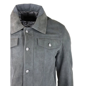 Giacca da Uomo Stile CLassico Biker Jeans Pelle Scamosciata Vintage - Grigio - Infinity Leather - 5