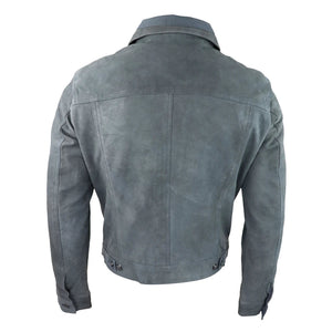 Giacca da Uomo Stile CLassico Biker Jeans Pelle Scamosciata Vintage - Grigio - Infinity Leather - 6