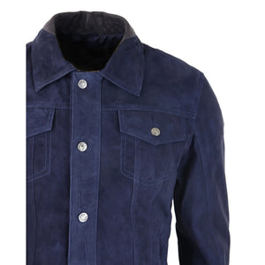Giacca da Uomo Stile CLassico Biker Jeans Pelle Scamosciata Vintage - Blu Scuro - Infinity Leather - 11