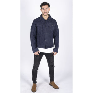 Giacca da Uomo Stile CLassico Biker Jeans Pelle Scamosciata Vintage - Blu Scuro - Infinity Leather - 8