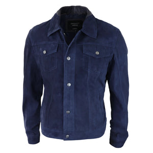 Giacca da Uomo Stile CLassico Biker Jeans Pelle Scamosciata Vintage - Blu Scuro - Infinity Leather - 9