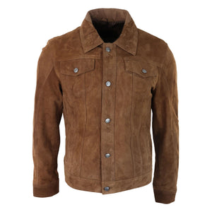 Giacca da Uomo Stile CLassico Biker Jeans Pelle Scamosciata Vintage - Nocciola - Infinity Leather - 13