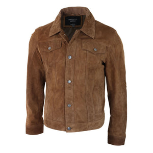 Giacca da Uomo Stile CLassico Biker Jeans Pelle Scamosciata Vintage - Nocciola - Infinity Leather - 15