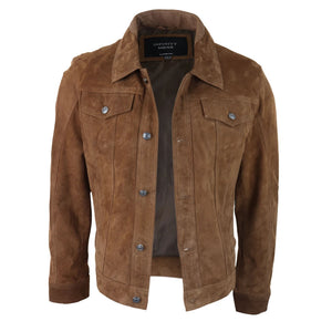 Giacca da Uomo Stile CLassico Biker Jeans Pelle Scamosciata Vintage - Nocciola - Infinity Leather - 16