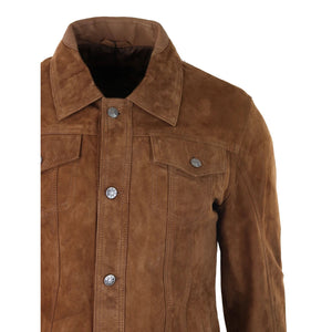 Giacca da Uomo Stile CLassico Biker Jeans Pelle Scamosciata Vintage - Nocciola - Infinity Leather - 17
