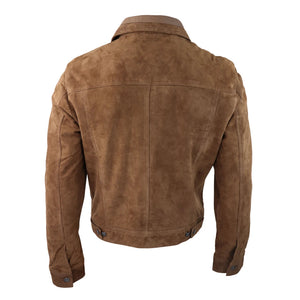 Giacca da Uomo Stile CLassico Biker Jeans Pelle Scamosciata Vintage - Nocciola - Infinity Leather - 18