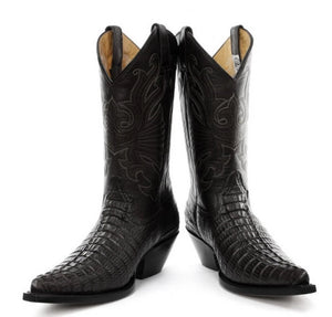 Mens Hi Cowboy Boots Pointed Black Brown Grinders Leather Crocodile Western Cuban - Grinders - 2